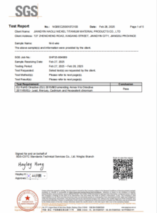 SGS CERTIFICATION OF JIANGYIN HAOLU NICKEL TITANIUM